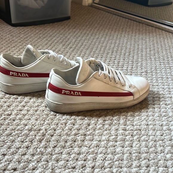 White Prada sneakers with red logo! Size 39 women’s - Picture 1 of 10